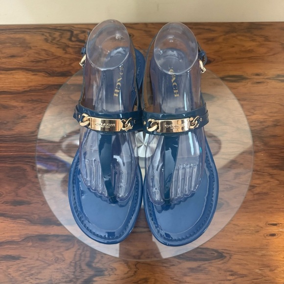 COACH Caterine Blue Patent Leather T-Strap Thong Sandals - Picture 8 of 16